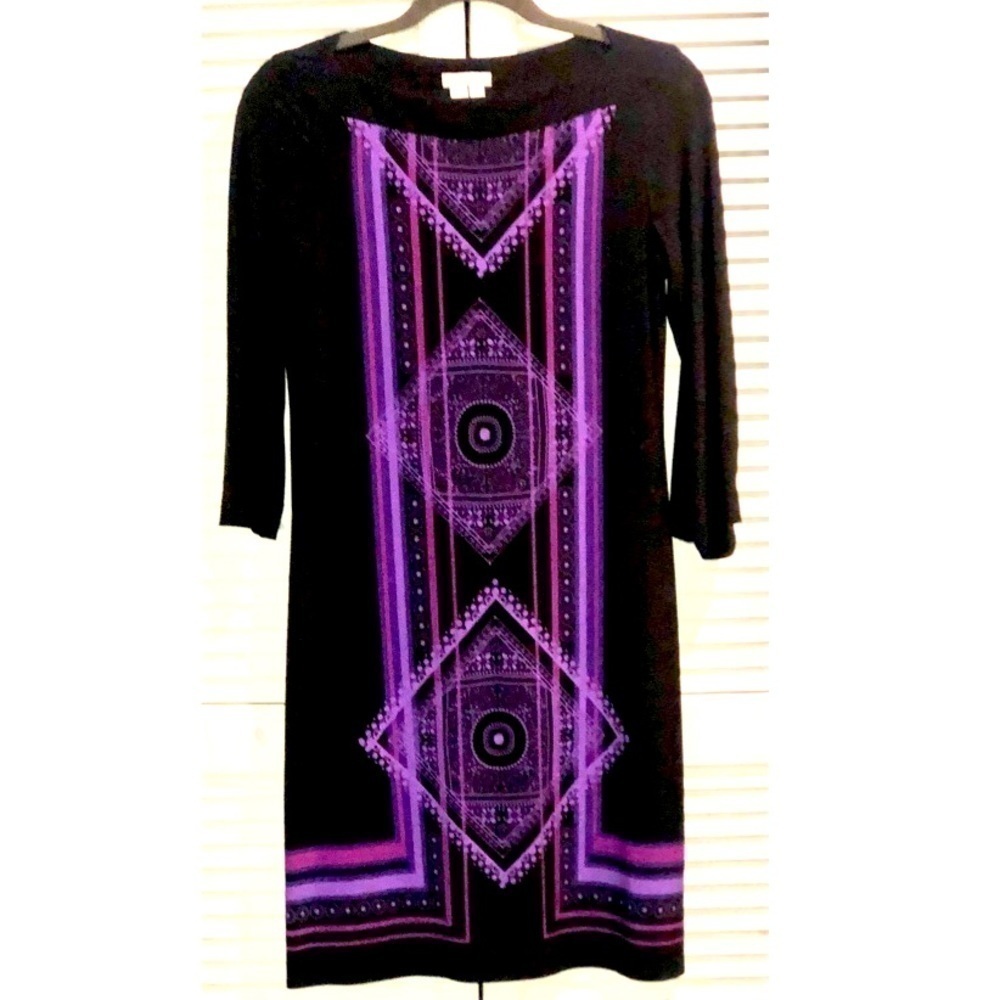 London Times midi Black and Purple shift Dress Size 4